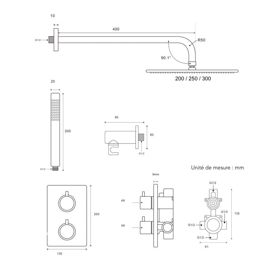 Dimensions-Colonne-De-Douche