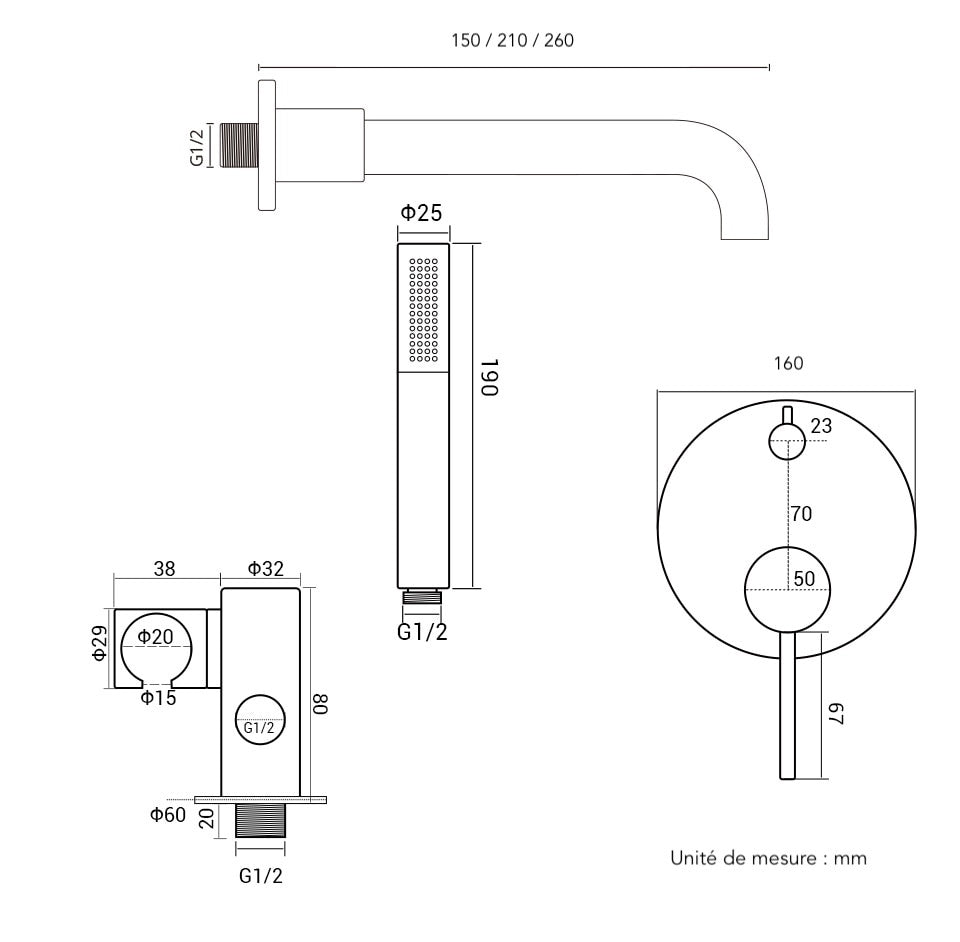 Dimensions Kit de Bain Encastré